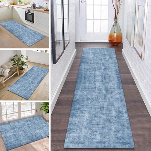 ZDYHMrj Teppich Läufer Flur rutschfest 60X350CM Blau Küchenteppich Waschbar Flurläufer Modern Teppichläufer, Korridor Teppich Läufer für Flur, Küche, Eingang, Wohnzimmer Schmutzfangteppich von ZDYHMrj
