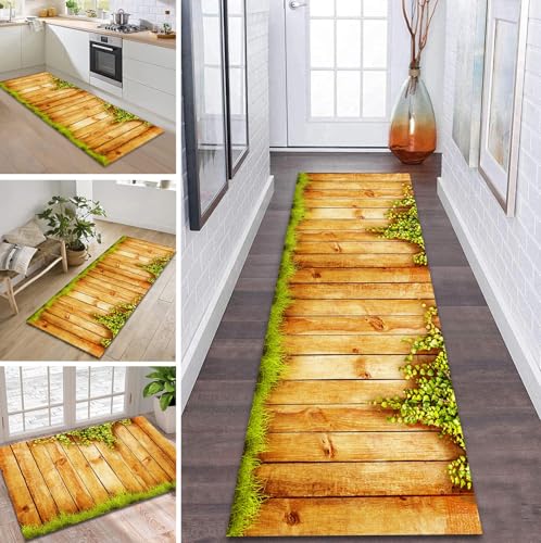 ZDYHMrj Teppich Läufer Flur rutschfest 60X400CM 3D Holz Küchenteppich Waschbar Flurläufer Modern Teppichläufer, Korridor Teppich Läufer für Flur, Küche, Eingang, Wohnzimmer Schmutzfangteppich von ZDYHMrj