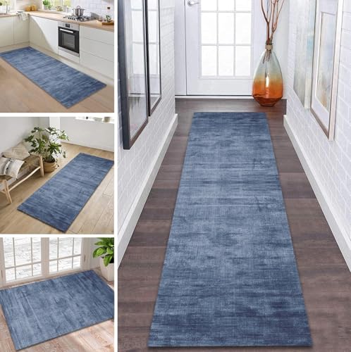 ZDYHMrj Teppich Läufer Flur rutschfest 60X450CM 3D Blau Küchenteppich Waschbar Flurläufer Modern Teppichläufer, Korridor Teppich Läufer für Flur, Küche, Eingang, Wohnzimmer Schmutzfangteppich von ZDYHMrj