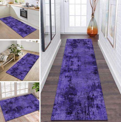ZDYHMrj Teppich Läufer Flur rutschfest 70X180CM Violett Schwarz Küchenteppich Waschbar Flurläufer Modern Teppichläufer, Korridor Teppich Läufer für Flur, Küche, Eingang, Wohnzimmer Schmutzfangteppich von ZDYHMrj