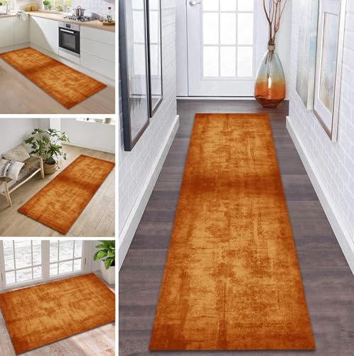 ZDYHMrj Teppich Läufer Flur rutschfest 70X200CM Braun Orange Küchenteppich Waschbar Flurläufer Modern Teppichläufer, Korridor Teppich Läufer für Flur, Küche, Eingang, Wohnzimmer Schmutzfangteppich von ZDYHMrj