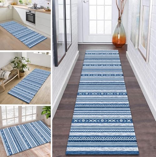 ZDYHMrj Teppich Läufer Flur rutschfest 70X240CM Blau Marokko Küchenteppich Waschbar Flurläufer Modern Teppichläufer, Korridor Teppich Läufer für Flur, Küche, Eingang, Wohnzimmer Schmutzfangteppich von ZDYHMrj