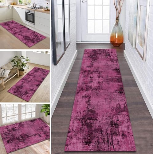 ZDYHMrj Teppich Läufer Flur rutschfest 70X300CM Rosa Schwarz Küchenteppich Waschbar Flurläufer Modern Teppichläufer, Korridor Teppich Läufer für Flur, Küche, Eingang, Wohnzimmer Schmutzfangteppich von ZDYHMrj