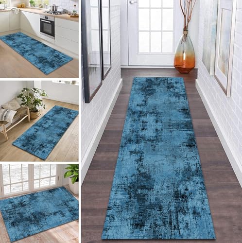 ZDYHMrj Teppich Läufer Flur rutschfest 80X120CM Blau Schwarz Küchenteppich Waschbar Flurläufer Modern Teppichläufer, Korridor Teppich Läufer für Flur, Küche, Eingang, Wohnzimmer Schmutzfangteppich von ZDYHMrj