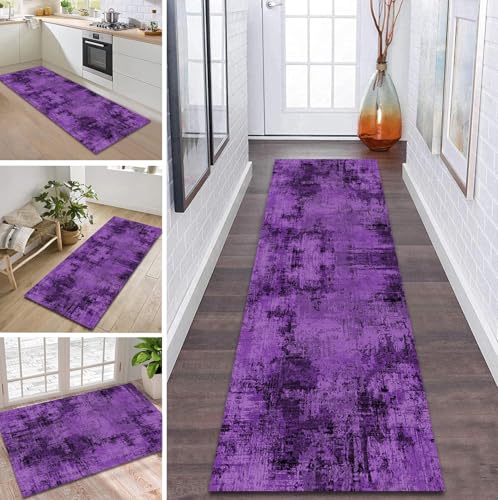 ZDYHMrj Teppich Läufer Flur rutschfest 90X120CM lila Schwarz Küchenteppich Waschbar Flurläufer Modern Teppichläufer, Korridor Teppich Läufer für Flur, Küche, Eingang, Wohnzimmer Schmutzfangteppich von ZDYHMrj