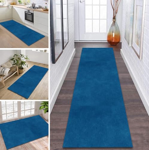 ZDYHMrj Teppich Läufer Flur rutschfest 90X160CM Blau Küchenteppich Waschbar Flurläufer Modern Teppichläufer, Korridor Teppich Läufer für Flur, Küche, Eingang, Wohnzimmer Schmutzfangteppich von ZDYHMrj