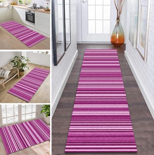ZDYHMrj Teppich Läufer Flur rutschfest 90X250CM Rosa Küchenteppich Waschbar Flurläufer Modern Teppichläufer, Korridor Teppich Läufer für Flur, Küche, Eingang, Wohnzimmer Schmutzfangteppich von ZDYHMrj