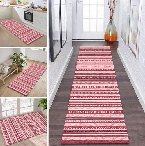 ZDYHMrj Teppich Läufer Flur rutschfest 90X250CM Rot Marokko Küchenteppich Waschbar Flurläufer Modern Teppichläufer, Korridor Teppich Läufer für Flur, Küche, Eingang, Wohnzimmer Schmutzfangteppich von ZDYHMrj