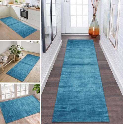 ZDYHMrj Teppich Läufer Flur rutschfest 90X350CM Hellblau Küchenteppich Waschbar Flurläufer Modern Teppichläufer, Korridor Teppich Läufer für Flur, Küche, Eingang, Wohnzimmer Schmutzfangteppich von ZDYHMrj