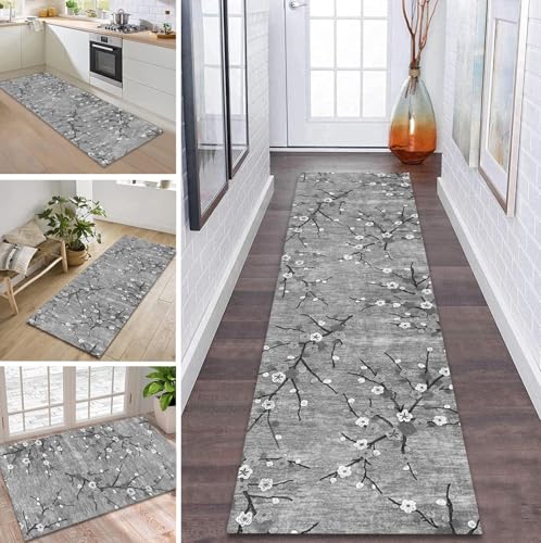ZDYHMrj Teppich Läufer Flur rutschfest 90X500CM Grau Küchenteppich Waschbar Flurläufer Modern Teppichläufer, Korridor Teppich Läufer für Flur, Küche, Eingang, Wohnzimmer Schmutzfangteppich von ZDYHMrj