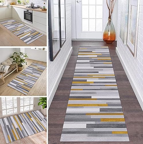 ZDYHMrj Teppich Läufer Flur rutschfest Küchen Teppich 70X200CM Grau Orange Küchenteppich Küchenläufer Korridor Schlafzimmer Wohnzimmer Meterware Eingang von ZDYHMrj