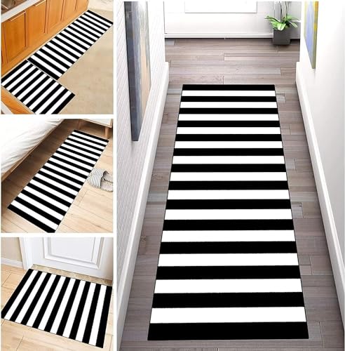 ZDYHMrj Teppich Läufer Flur schwarz weiß rutschfest 70x140cm Korridor Teppichläufer Waschbar Modern Schlafzimmer Wohnzimmer Läufer Teppich Breite 40-120cm von ZDYHMrj