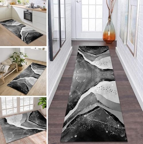 ZDYHMrj Teppich Läufer Lang Flur Küche Teppichläufer rutschfest Waschbar Küchenläufer Teppichmatten Grau Schwarz Flurläufer 70X400CM Schmutzfangmatte Meterware Schlafzimmer Korridor Wohnzimmer von ZDYHMrj