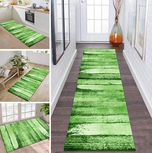 ZDYHMrj Teppich Läufer Lang Flur Küche Teppichläufer rutschfest Waschbar Küchenläufer Teppichmatten Grün Flurläufer 60X110CM Schmutzfangmatte Meterware Schlafzimmer Korridor Wohnzimmer Esszimmer von ZDYHMrj