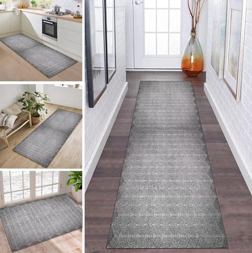 ZDYHMrj Teppich Läufer Lang Flur Küche rutschfest Waschbar Küchenläufer 40X60CM Grau Modern Teppichmatten Polyester Korridor Teppichläufer Flur Wohnzimmer Schlafzimmer Schmutzfangmatte Küchenteppich von ZDYHMrj