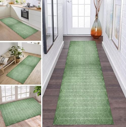 ZDYHMrj Teppich Läufer Lang Flur Küche rutschfest Waschbar Küchenläufer 80X300CM Grün Modern Teppichmatten Polyester Korridor Teppichläufer Flur Wohnzimmer Schlafzimmer Schmutzfangmatte Küchenteppich von ZDYHMrj