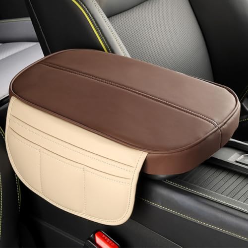 ZDYTPATX Auto Armlehne Box Polster FüR Kodiaq ii 2024 2025, Mittelarmlehne Schutzabdeckung Armlehnen Mat Mit Aufbewahrungstasche ZubehöR, Coffee + Off-White Side von ZDYTPATX