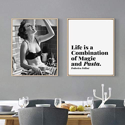 ZDanYA Spaghetti Frau drucken Pasta Moment Poster Kohlenhydrate Love Girl Wandkunst Leinwand Malerei Feinschmecker Frau Fotografie Küche Art Decor 30x40cmX2 Kein Rahmen von ZDanYA