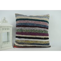 Bio Kelim Kissen/Gestreiftes 18x18 Terrasse Dekokissen Küstenkissen Buntes Handgewebtes Code 5130 von ZDkilimpillow