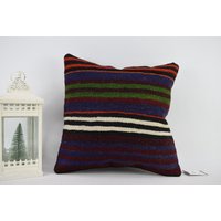 Dekorativer Kelim Kissenbezug/Gestreiftes Kissen 18x18 Türkises Dekokissen Boho Code 5697 von ZDkilimpillow