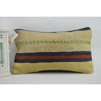 Dekoratives Kelim Kissen/Gestreiftes Boho Couchkissen Kelimkissen Rustikales 12x20 Kissenbezug Code 4260 von ZDkilimpillow