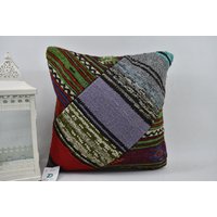 Eckiges Kelimkissen/Bio-Kissen Boho Kissen Handgemachtes 16x16 Kissenbezug Code 13629 von ZDkilimpillow