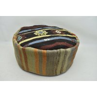 Ethno-Pouf, Garten-Pouf, Kreis-Pouff, Bodenkissen, Kilim-Beanbag, Wohnkultur-Pouf, Camping-Pouf-Bezug 20x20 Höhe 10 Zoll Code 462 von ZDkilimpillow