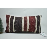 Gestreifter Kelim Kissenbezug/Gestreiftes Kelimkissen Gewebtes Türkises Kissen Stammeskissen Boho 10x20 cm Code 3056 von ZDkilimpillow