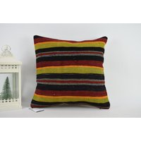 Gestreifter Kelim Kissenbezug/Handgemachtes Kissen 18x18 Dekokissen Code 5619 von ZDkilimpillow