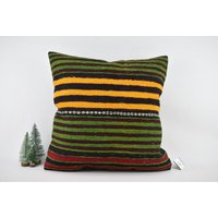 Gestreiftes Kelim Kissen/Dekokissen Bodenkissen King Size 24x24 Handgemachte Wolle Kissenbezug Code 1886 von ZDkilimpillow