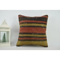 Gestreiftes Kelim Kissen/Natürliches Nomaden Wolle Dekorativer Kissenbezug 18x18 cm Code 5582 von ZDkilimpillow