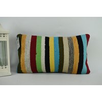 Gewebtes Kelim Kissen/Handgefertigtes Gestreiftes Rustikales Dekoratives 12x20 cm Code 4413 von ZDkilimpillow