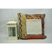 Kelim Kissen, Boho Deko Handgefertigtes Rustikales Natürliches Bio 20x20 Kissenbezug, Code 5935 von ZDkilimpillow