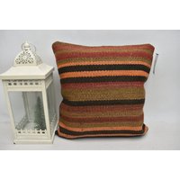 Natürliches Kelim Kissen/Handgemachtes Rustikales Boho 16x16 Kissenbezug Code 12079 von ZDkilimpillow