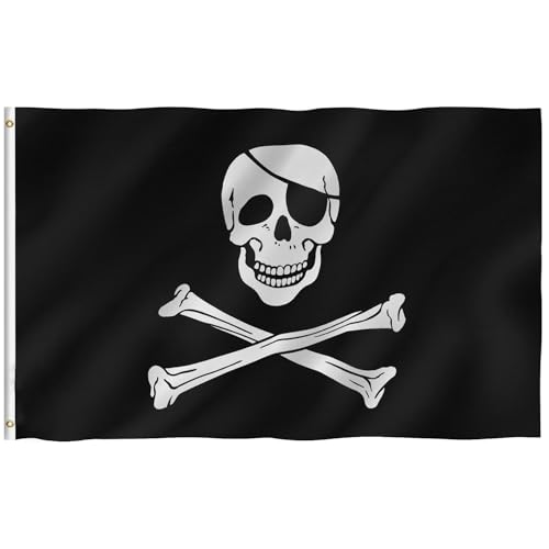 1 Stück Totenkopf-Piratenflagge, gekreuzte Knochen, Piratenflaggen, Piraten-Partyzubehör-Flagge, Kreuzmesser Jolly Roger Flagge, schwarz-weiße Piratenflagge, für Piratenparty-Dekoration von ZEACCT