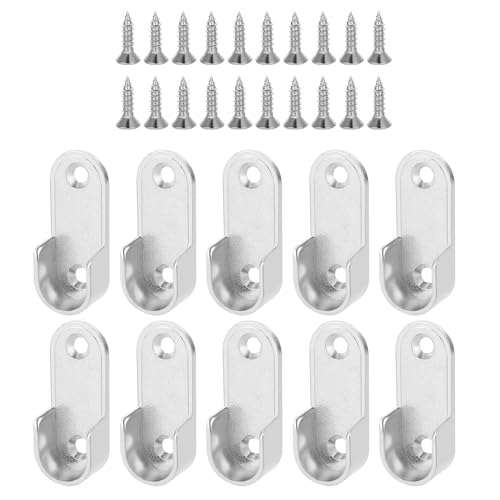 10-Teilige Garderobenstangenhalterungen, Kleiderstangen-Wandhalterungen, Ovale Garderobenstangen, Kommt mit Schrauben, Passend für Kleiderschränke und Kleiderstangen - Silber 10-Teilige Garderobenstangenhalterungen, Kleiderstangen-Wandhalterungen, Ovale Garderobenstangen, Kommt mit Schrauben, Passend für Kleiderschränke und Kleiderstangen - Silber von ZEACCT