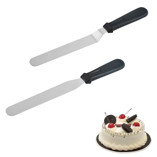 2 Stück Kuchendekorationsspatel, Spatel mit Edelstahlklinge, mit Kunststoffgriff, Satz von Abgewinkelten Spateln, Professionelles Back-Palette-Messer, Glasurspatel, Kuchensahnespatel, für Backen von ZEACCT