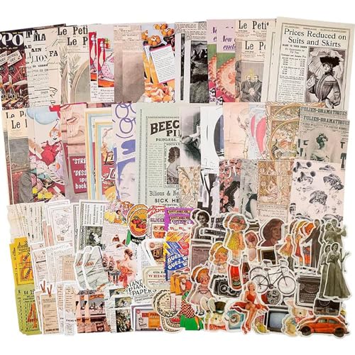 200 Stück Vintage Scrapbooking Sticker Set, Washi Aufkleber Dekoration Zubehör, Retro Beschreibbare Dekopapier, für Sammelalbum,DIY Fotoalbum,Tagebuch Notizbuch von ZEACCT