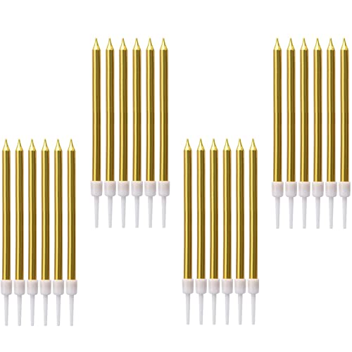 24 Stück Geburtstagskerzen Kuchen Set, Lange Metallisch Geburtstagskerzen, Schlanke Kuchenkerzen,Metallisch Kuchenkerzen Dünne Cupcake Kerzen für Geburtstag Kuchen Dekorationen-Gold 24 Stück Geburtstagskerzen Kuchen Set, Lange Metallisch Geburtstagskerzen, Schlanke Kuchenkerzen,Metallisch Kuchenkerzen Dünne Cupcake Kerzen für Geburtstag Kuchen Dekorationen-Gold von ZEACCT