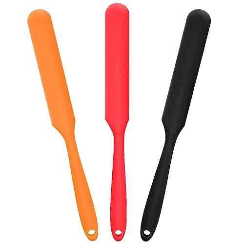 3 Stücke Kleiner Silikon-Spatel, Schmaler Silikonspatel, Backen Spatel, Hitzebeständig Spatel, Antihaft Gummi Schaber, zum Weihnachten Kochen Mischen Butterschaber (Rot, Schwarz,Orange) von ZEACCT