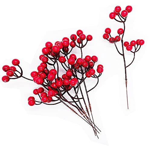 Künstliche Rote Stechpalmen Beeren, 30 Stück Deko Zweige mit Roten Beeren Herbstzweige Weihnachten Picks,Länge 23cm, Zweig Beeren Deko für Weihnachtsbaum Dekoration Blumen Kranz DIY Handwerk Verwenden von ZEACCT