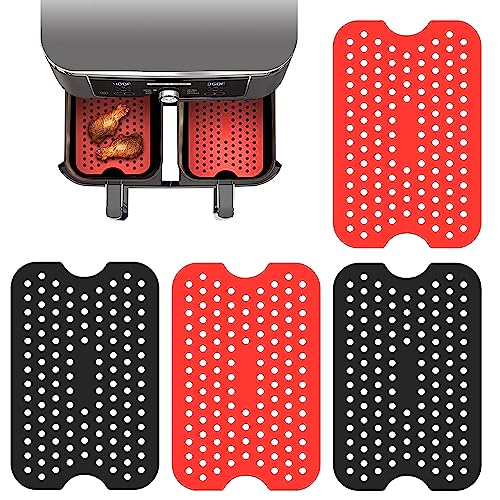 ZEACCT 4 Stück Air Fryer Matten Liners, Silikon, Antihaft, Heißluftfritteuse Pad, Rechteckig, Rot, Schwarz von ZEACCT