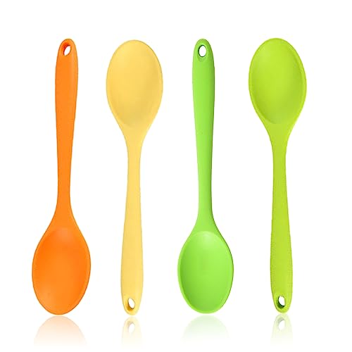 4 Stücke Silikonlöffel, Küchen Rührlöffel, Antihaft Silikon Löffe, Hitzebeständige Silikonlöffelel, Silicone Stirring Spoon, Silikon Kochlöffel, Küche Backen Rühren Werkzeuge(4 Farben) von ZEACCT