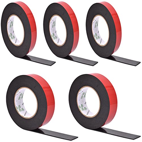 5 Pack Doppelseitiges Schaumstoffband Schaumstoffklebeband Schwarzes Doppelseitiges Klebeband PE-Schaum Klebeband für Zubehör für den Außen, Heim, Büro Hochtemperaturbeständig(12mmx10m, 25mmx10m) von ZEACCT