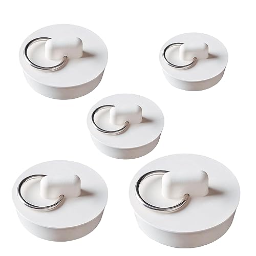 5 Stück Gummi Waschbecken Plug, Badewanne Stopper, Badewannenstöpsel Abflussstopper mit Aufhänge Ring Gummi Waschbecken Stopper für Badewanne, Küche und Badezimmer von ZEACCT