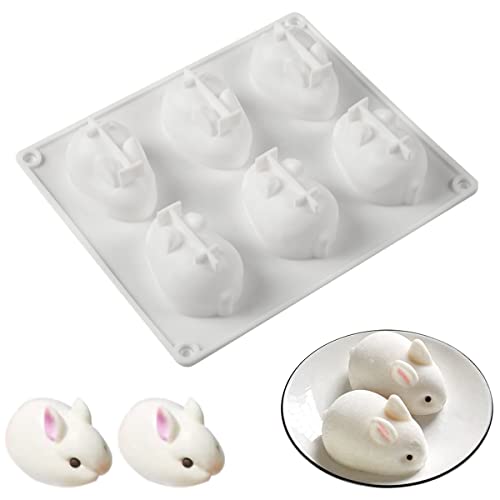 6 Cavities Silicone Mold Rabbit,3D Hase Form Silikonform,Antihaft-Kuchen-Backform in Kaninchenform, Seifenform für Mousse, Kuchen, Pudding, Gelee, Dessert, Fondant, Käsekuchen, Seife, Eiswürfelschale von ZEACCT