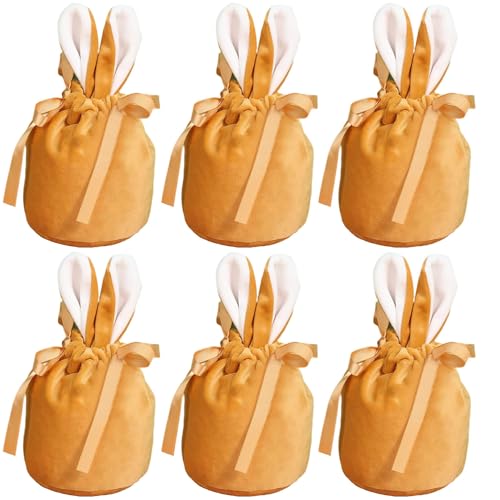 6er Pack Häschenohren Geschenktüten, Ostern Hasen Süßigkeitentüten, Zugband Geschenktüten, Häschenohren Hochzeits-Süßigkeitentüten, Geeignet für Hochzeiten, Ostern, Weihnachtsfeiern (Champagnerfarbe) von ZEACCT