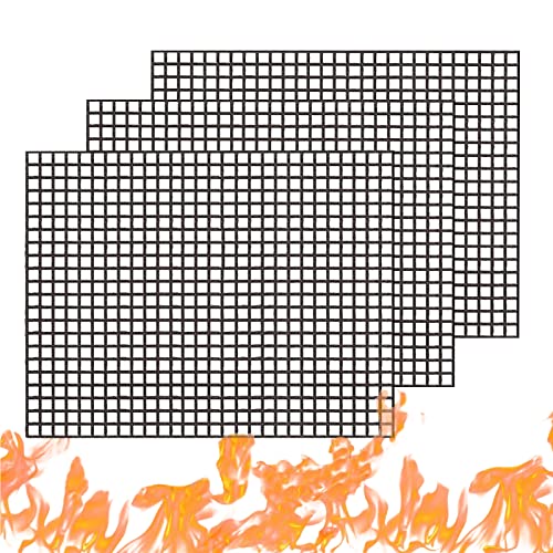 BBQ Grill Mesh Mat Set, 3PCS Non-Stick Reusable BBQ Mesh Grill Sheet Liners Mats Cooking Mat BBQ Grill Mat for Grilling Meat, Vegetables, Cooking, Baking, Grilling and Baking, 40x33cm von ZEACCT