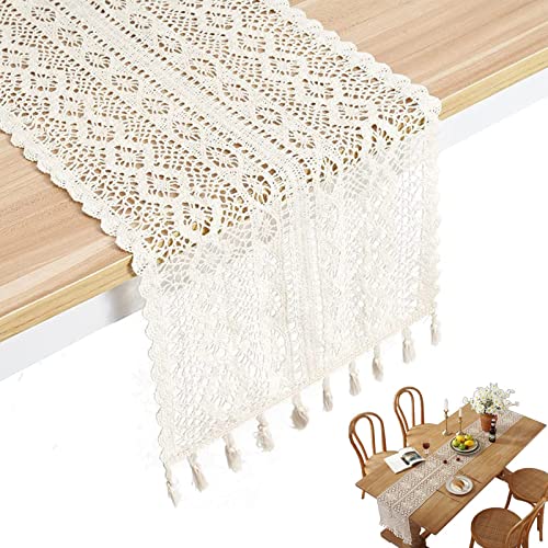 Boho Tischläufer Hohle Mesh Tischdecke Spitze Tischdecke Handarbeit Aushöhlen Tischdecke 100% Baumwolle Vintage Spitzeauflage Boho Hochzeit Tisch Dekor von ZEACCT