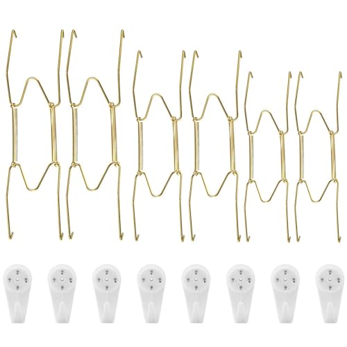 6 Stück Telleraufhänger, Unsichtbare Goldene Teller Display Federhakenhalter, Telleraufhänger für Wände, Stahl-Wandplatten-Aufhänger, Dekorative Telleraufhänger für Teller und Kunst von ZEACCT